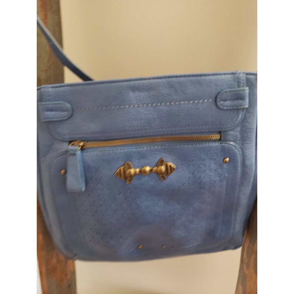 Blue Nica Shoulder Bag with Front Zipper Large Back Pocket Y2K